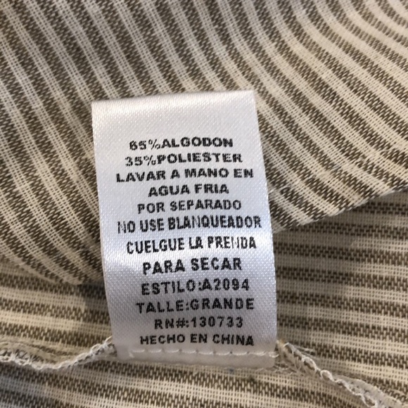 Umgee striped shirt beige with lace pattern SZ  L button down - Picture 9 of 10